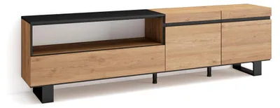 TV-Lowboard 200x57x35 cm, Eiche/Schwarz, für TVs bis 80"