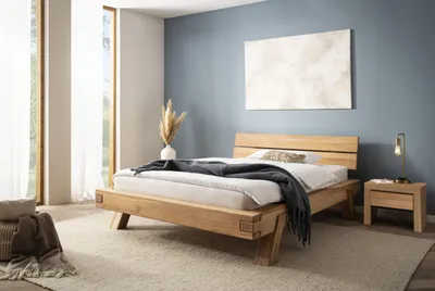 Produktbild von Futonbett Balkenbett Kernbuche Massiv geölt 140x200cm Doppelbett Schlafzimmer