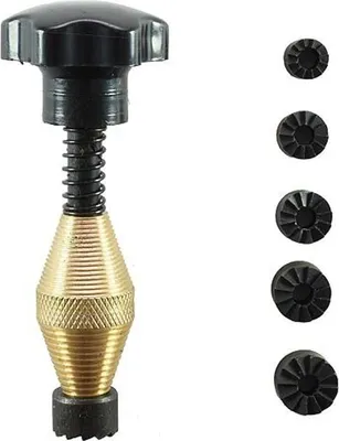 A tool set for repairing faucets, with a main tool and several interchangeable heads.