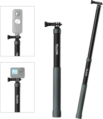 Zdjęcie produktu dla TELESIN GP-MNP-002 Przenośny kijek do selfie, mocowanie kamery z włókna węglowego, 32šC120 cm/12,6šC47,2 cala, wysuwany za pomocą śruby 1/4 cala i adaptera do montażu kamery sportowej, kompatybilny z GoPro Hero 12/11/10, Insta360 X3/X2/One i innymi