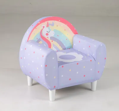 Zdjęcie produktu dla Sofa dziecięca COSTWAY, wyściełany fotel dla maluchów z wypełnieniem z oddychającej pianki spandex, kolorowa kanapa do czytania z jednorożcem, fioletowa