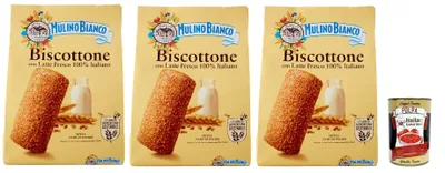 Produktbild von Mulino Bianco BisBaumwollee Biscotti con Latte Fresco 100% italiano, Kekse mit frischer Milch 100% Italienisch, biscuits cookies 3x 700 g + Italian Gourmet polpa 400g