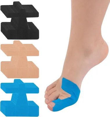 Obrázek produktu pro Ortéza na korekci palce (hallux valgus), 30 kusů, předtvarovaná náplast na prsty, modrá, černá, béžová, pro nohy