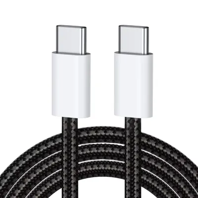 Produktbild von 1 meter Nylon USB-C zu USB-C Schnell-Ladekabel Schwarz für Smartphone Tablet Laptop und PC
