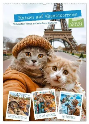 Produktbild von Katzen auf Abenteuerreise - Globetrotter-Katzen entdecke ferne Kulturen (Wandkalender 2026 DIN A2 hoch), CALVENDO Monatskalender