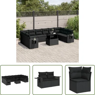 Produktbild von The Living Store 11-tlg. Garten-Sofagarnitur mit Kissen Schwarz Poly Rattan
