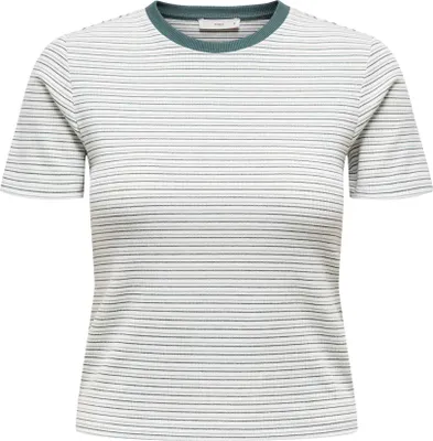Produktbild von ONLY Damen T-Shirt - ONLLUPE STRIPE TEE, Kurzarm, Rundhals, Slim Fit, Streifen Weiß/Grün XS
