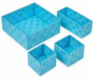 Produktbild von 4er Set Silkkorb Türkis Aufbewahrungskorb geflochtene Körbe aus Polypropylen mit Metallrahmen Badkorb, Regalkorb, Dekokorb, Ordnungskorb