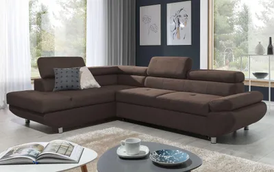 Produktbild von Ecksofa Sofa PANOS Stoff Esito Braun mit Schlaffunktion Ottomane Links