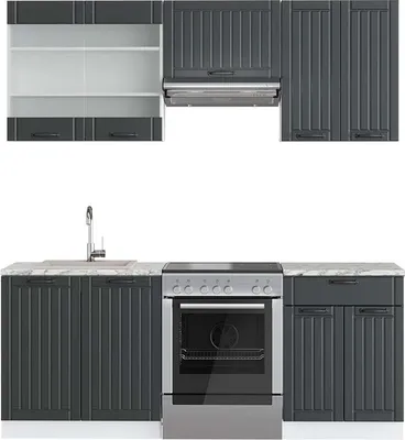 Productafbeelding van Complete keukeneenheid Vicco Fame-Line Antraciet landhuis/wit 200 cm , WB Marmer, Model 42677
