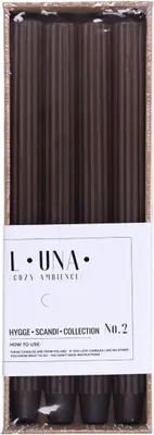 Immagine prodotto di Candele cilindriche, marrone, scanalate, confezione da 4 pezzi, dimensioni 30 x Ø 2,25 cm, non profumate, candele cilindriche scanalate
