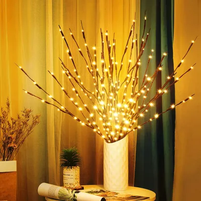 Produktbild von 3er 60 LEDs Lichterbaum Zweige Lichter Warmweiß Zweige Lampe für Home Room Vase Dekoration