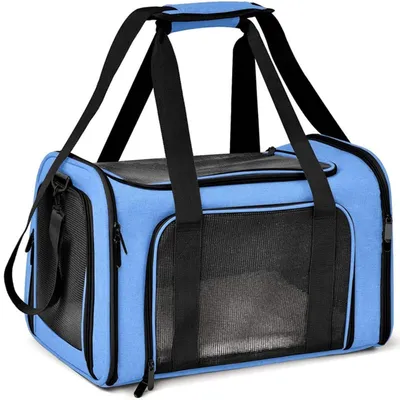Immagine prodotto di Borsa trasportino pieghevole per gatti e cani, taglia M, blu, dimensioni 43x28x28 cm