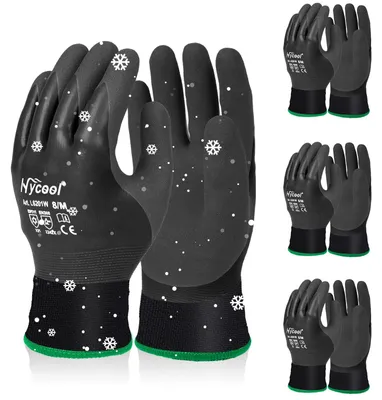 Produktbild von Winterarbeitshandschuhe, wasserdicht, wärmend, Montagehandschuhe mit Grifffläche, doppellagige, isolierte Nylonhandschuhe, schwarz (3, XL)
