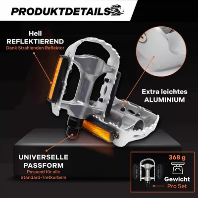 Produktbild von Aluminium Pedale mit Reflektoren – Robust & Leicht, 9/16" Gewinde silber