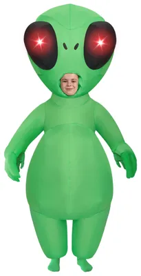 Aufblasbares Alien-Kostüm für Kinder, grün, leuchtende Augen