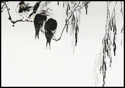 Zdjęcie produktu dla Plakat 100x70cm Perched Magpies, Seitei Japoński Vintage