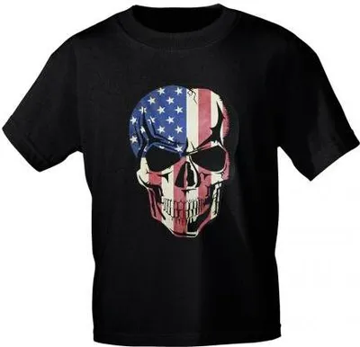 Produktbild von T-SHIRT Print Totenkopf Skull USA Fahne Flagge 12121 schwarz Gr. S-3XL Größe - 3XL