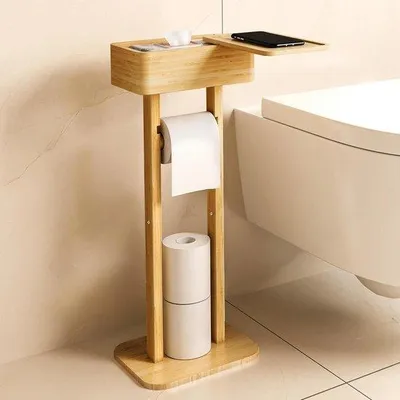 Produktbild von Famanu Toilettenhalter Freistehend mit Ablagefach und Feuchttücherbox - Bamboe