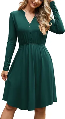 Produktbild von Damen Midi Kleid Ausgestellt Elegant Bequem Klassisch Grün L