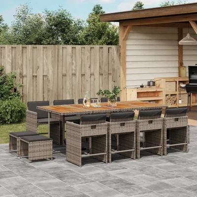 Produktbild von Möbel 13-tlg. Garten-Essgruppe mit Kissen Grau Poly Rattan - Balkonmöbel 3277933