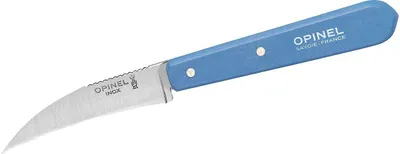 Produktbild von Opinel Gemüsemesser No. 114, rostfreier Sandvik-Stahl,, gebogen, hellblauer Buchenholzgriff