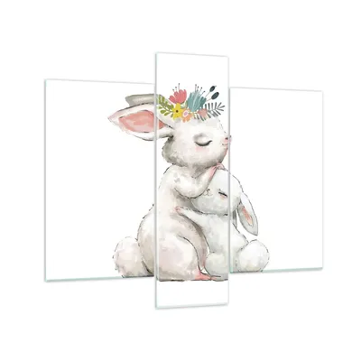 Produktbild von Bilder auf glas - 3 Teile - Kaninchen Hase Kinder - 95x80cm - Glasbilder - Wandbilder - Bilder - zum Aufhängen bereit - Wanddekoration aus Glas - Glas Bilder - Wandbild auf Glas - GCB95x80-4725