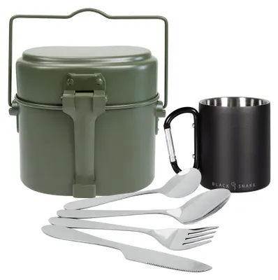 Produktbild von Camping Kochset Aluminium 1 Person mit Thermotasse Besteck & Karabiner