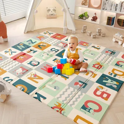 Immagine prodotto di Tappetino per gattonare Dripex, pieghevole, 180 x 150 x 1 cm – XXL, tappetino da gioco, coperta per gattonare reversibile, senza BPA, impermeabile, antiscivolo, portatile, tappetino in schiuma per bambini a partire da 0 mesi