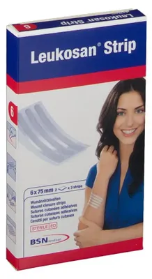 Productafbeelding van Hechtfolie Leukosan, Strepen 6X75Mm, 2 Verpakkingen Met Elke Verpakking 3 Stuks
