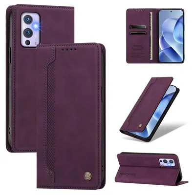 Produktbild von Handyhülle für OnePlus 9, Leder Wallet Klapphülle mit Standfunktion, Stoßfeste Schutzhülle Lila