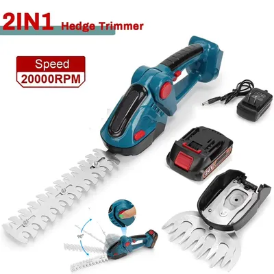 Image de Taille-haie et cisaille de jardin 2-en-1 - Cisaille de jardin électrique - Double lame - Longueur des lames : 16 mm - Rechargeable - 1 batterie incluse