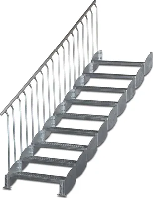 Produktbild von Wangentreppe mit Bodenstütze | Höhe: 182-200 cm, Stufenbreite: 100 cm | Einseitiges Geländer