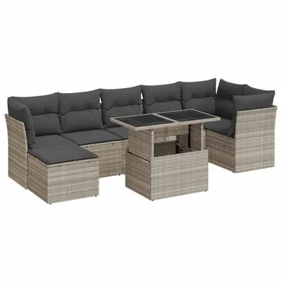 Immagine prodotto di vidaXL Set di divani da giardino 8 pezzi con cuscini in rattan grigio chiaro