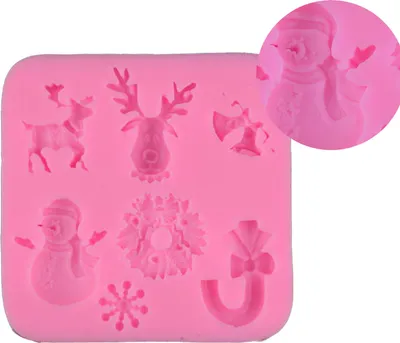 Produktbild von Fondantform aus Silikon, 6 Weihnachsmotive, ca. 7,9x7,9x1,3 cm