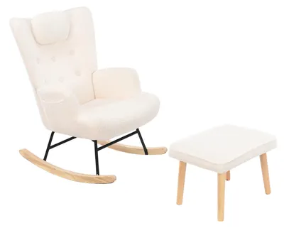 Obrázek produktu pro Houpací křeslo - Křeslo - Pohovka - Židle s podnožkou - Potah z plyše - Ergonomický design - Bílá barva