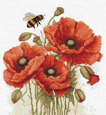 Produktbild von Luca-S Kreuzstich Stickpackung "Die Pracht der Sommermohnblumen", Zählmuster, 24,5x27cm