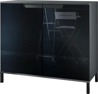 Produktbild von Vladon Kommode Sylt V3, Moderner Küchenschrank mit 2 großen Türen Anthrazit matt / Schwarz Hochglanz (92,5 x 83.5 x 35)