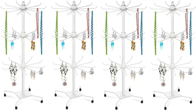 Produktbild von 4 x Verkaufsständer drehbar | 360° Warenständer 3 Etagen | Ladendekoration | 67cm Drehständer mit 30x Haken aus Metall | Ständer Ladenausstattung Theke | Ladeneinrichtung Kleinartikelständer in Weiß
