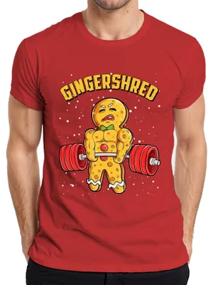 Immagine prodotto di Maglietta da uomo, rossa, taglia XL, con motivo "Gingershred Bodybuilder Lebkuchenfigur Fitness Weihnachtstraining"