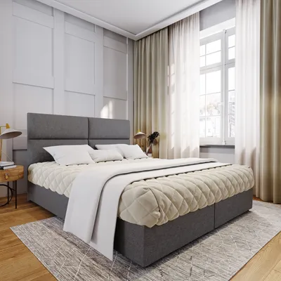 Produktbild von Masseno Boxspringbett LONIS 160x200 cm Komplett-Set mit Bonell Matratze und Topper, Polsterbett mit Bettkästen -Grau, SAWANA 05