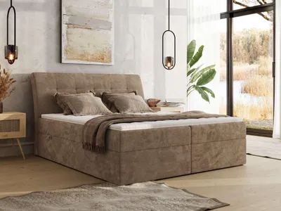Produktbild von MKS MEBLE Boxspringbett DAGOS 140 x 200 cm mit Bettkasten & Stauraum, 7-Zonen Matratze H4 , Inkl. Topper T25, Hotel-Design, Doppelbett mit hohem Kopfteil - Schenille glatt