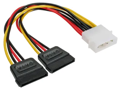 Image de InLine® 29672 Câble d'alimentation Y interne, 1x 13,34cm (5,25") à 2x 15pol SATA, 0,2m