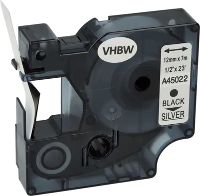 Produktbild von vhbw Schriftband-Kassette kompatibel mit Dymo Rhino 6000, 5000, 5200, 4200 Etiketten-Drucker 7m x 12mm Schwarz auf Silber
