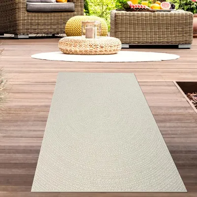 Obrázok produktu pre Vonkajší robustný koberec odolný voči poveternostným vplyvom s kruhovým vzorom v krémovej farbe Veľkosť - 80 x 250 cm
