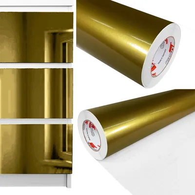 Produktbild von Möbelfolie selbstklebend 100x350 cm - Gold Hochglanz - Einfarbig Klebefolie für Möbel - Klebefolie Möbel für einfache Anwendung, ideal für die Renovierung von Küche oder Bad - Möbelfolie