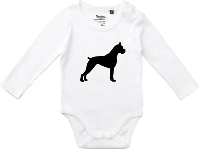 Produktbild von Huuraa Baby Body Deutscher Boxer Silhouette 68 White  Baumwolle Fairtrade Langarmbody Geschenkidee