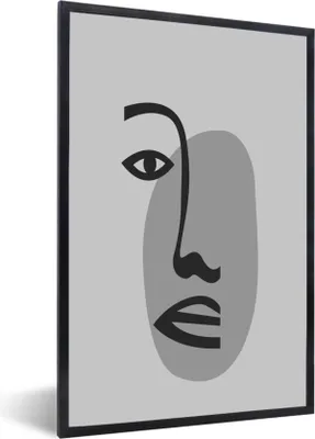 Produktbild von MuchoWow® Gerahmtes Poster Porträt - Gesicht - Schwarz - Weiß 60x90 cm - Poster mit Schwarzem Bilderrahmen Wandposter Rahmen Foto Bilder - Kunst