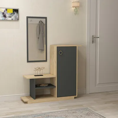 Produktbild von Skye Decor, Asia- AsiaLFS, Eichenfarbig,,Anthrazit, Garderobenständer, 90x80x29,5 cm, 100% Melaminbeschichtete Partikelplatte