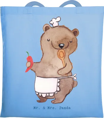 Produktbild von Mr. & Mrs. Panda Tote Bag Koch Herz - Sky Blue - Geschenk, Restaurant, Uni Tasche, dokumententasche, Lecker, Jutebeutel, Schultasche, Chefkoch, Yummy, Küchenmeister